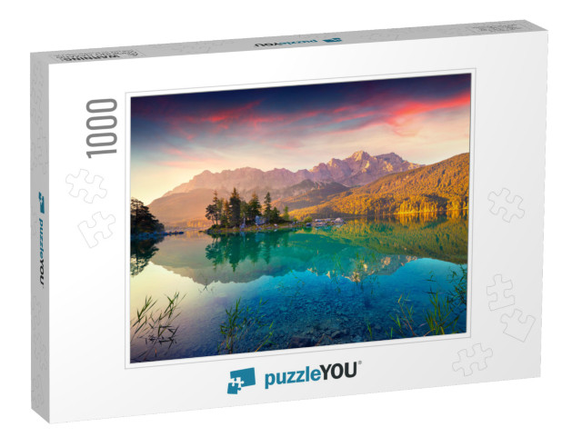 Colorful Summer Sunrise on the Eibsee Lake in German Alps... Jigsaw Puzzle with 1000 pieces