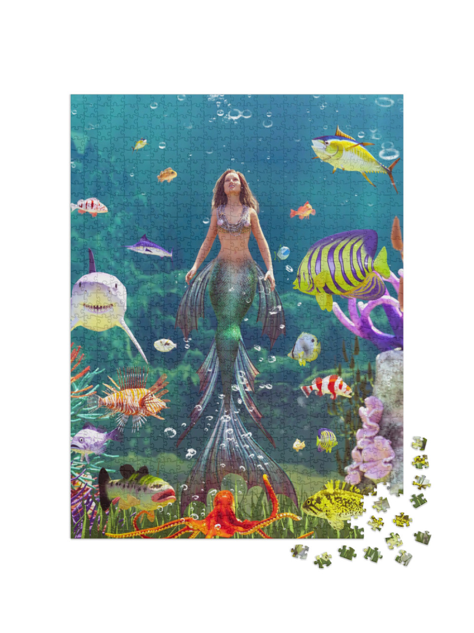 3D Fantasy Mermaid in Mythical Sea, Fantasy Fairy Tale of... Jigsaw Puzzle with 1000 pieces