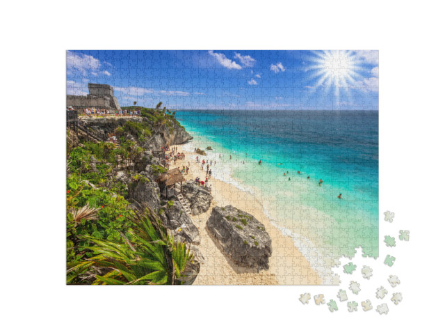 Beautiful Tulum Beach At Caribbean Sea, Mexico... Jigsaw Puzzle with 1000 pieces