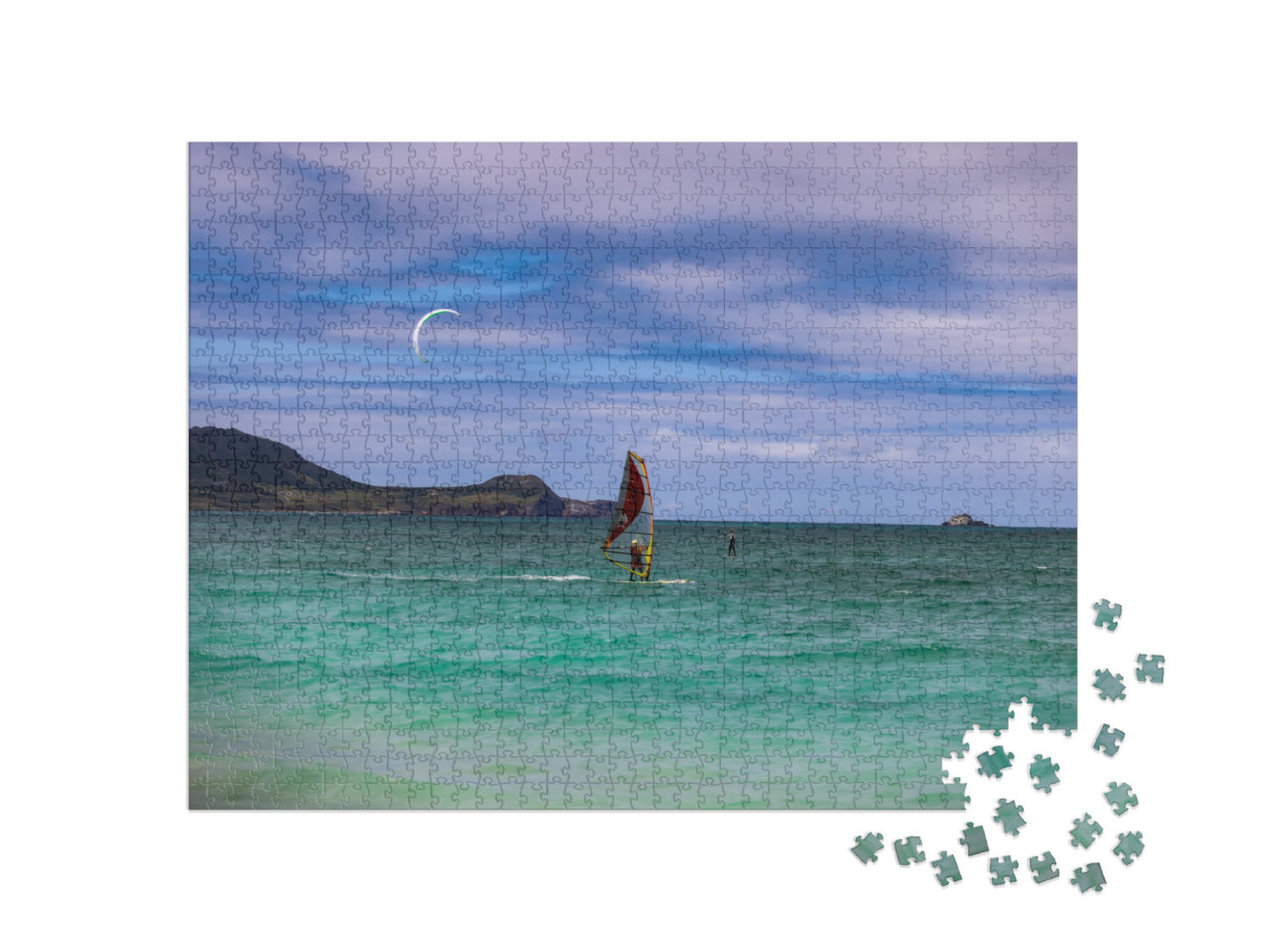 Kite Board & Windsurfers in Kailua, Hawaii... Jigsaw Puzzle with 1000 pieces