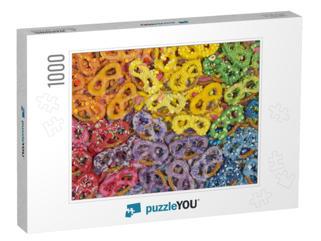 Rainbow Colored Pretzels Photo Collage Jigsaw Puzzle with 1000 pieces