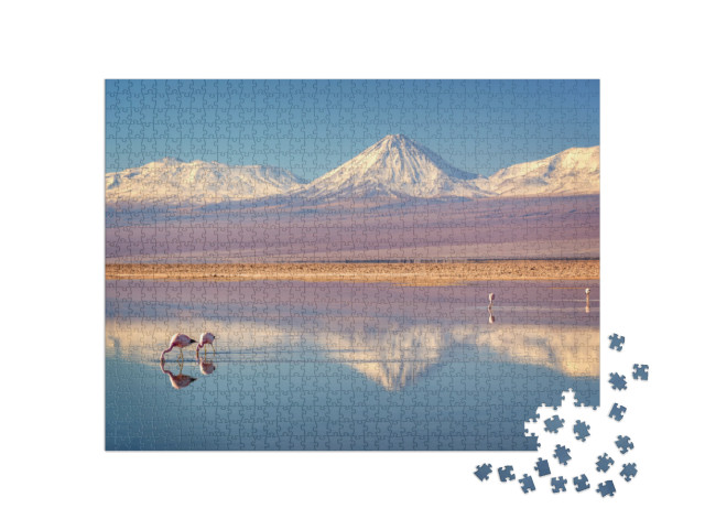 Snowy Licancabur Volcano in Andes Mountains Reflecting in... Jigsaw Puzzle with 1000 pieces