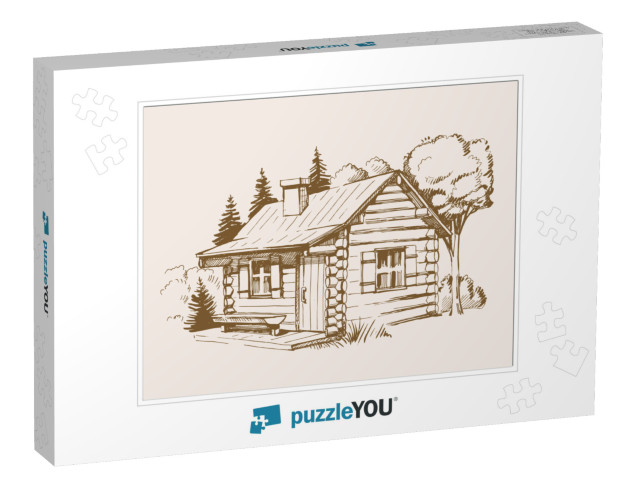 Hand Drawn Vector Illustration of Wooden House... Jigsaw Puzzle