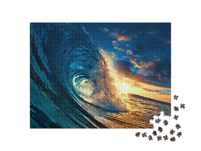 Ocean Sunset Wave, Clear Water in Tropical Sea Colorful B... Jigsaw Puzzle with 1000 pieces