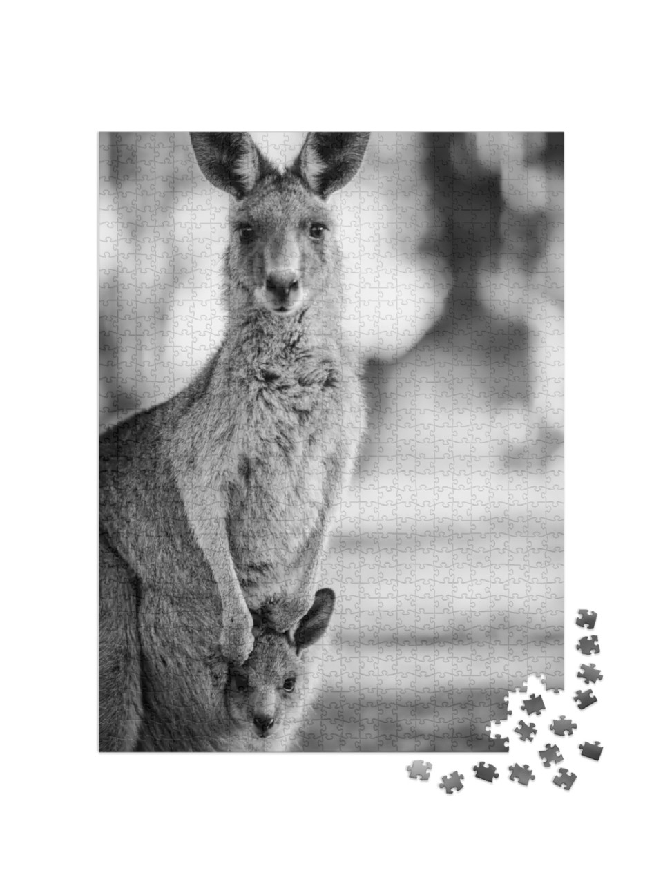 Black & White Close Up Shot of a Kangaroo with Her Baby J... Jigsaw Puzzle with 1000 pieces