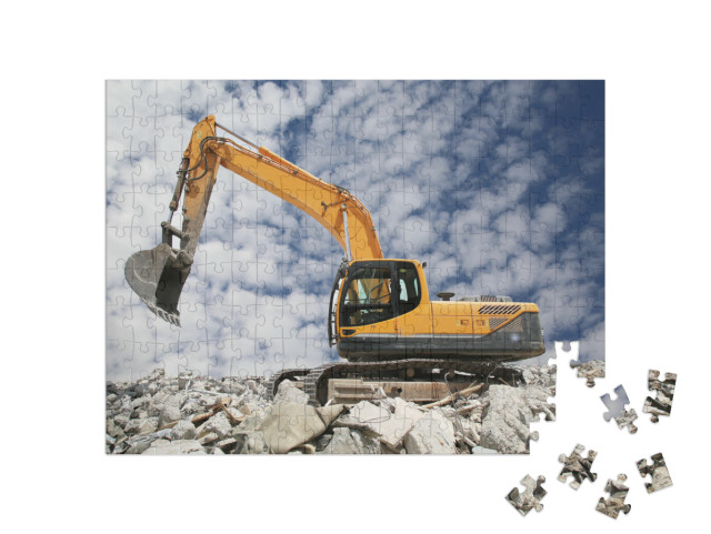 Excavator Digs the Ground for the Foundation & Constructi... Jigsaw Puzzle with 200 pieces