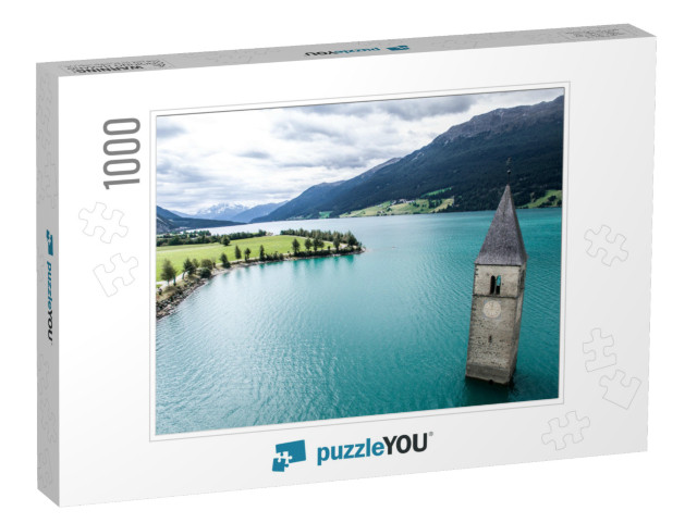 Beautiful Landscape with the Clock Tower in Reschensee. L... Jigsaw Puzzle with 1000 pieces