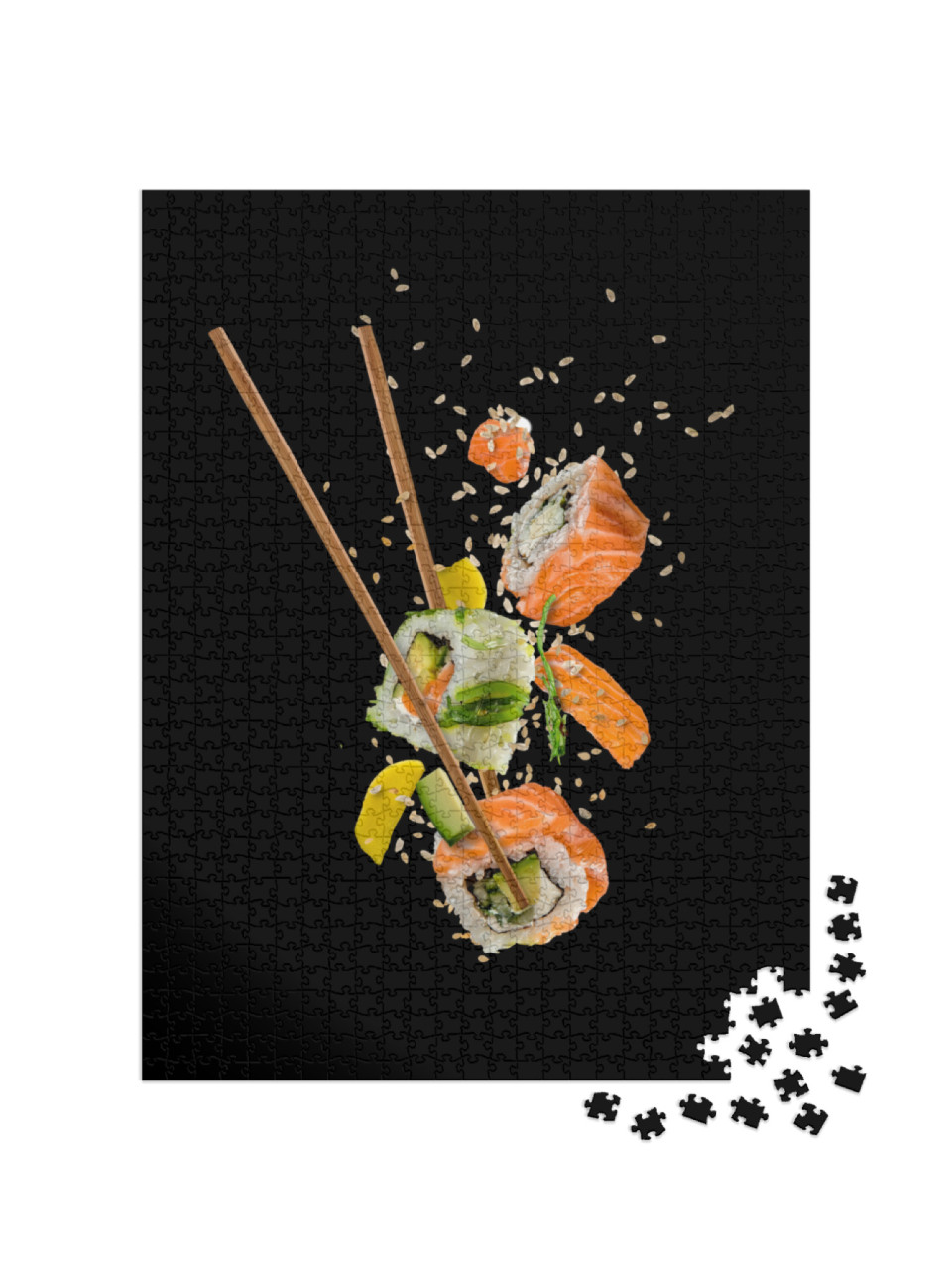 Sushi Pieces Placed Between Chopsticks, Separated on Blac... Jigsaw Puzzle with 1000 pieces