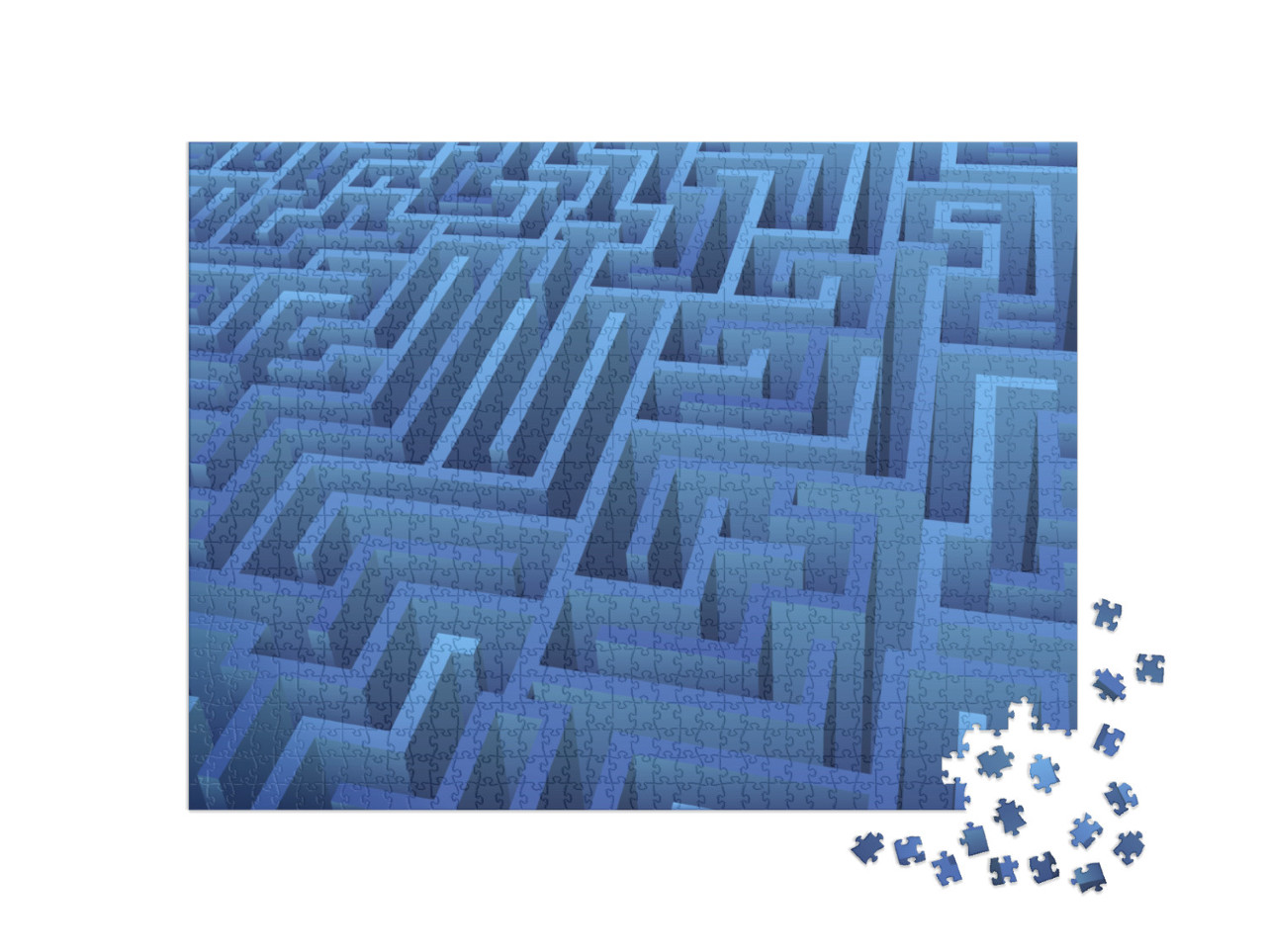 Blue Maze Illustration. Abstract Labyrinth 3D Rendering... Jigsaw Puzzle with 1000 pieces