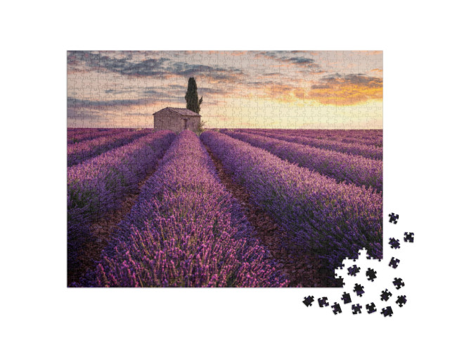 France, Provence, Valensole. a Little House Into Lavender... Jigsaw Puzzle with 1000 pieces