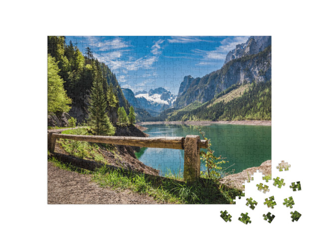 Sunny Sunrise At Gosausee Lake in Gosau, Alps, Austria... Jigsaw Puzzle with 500 pieces