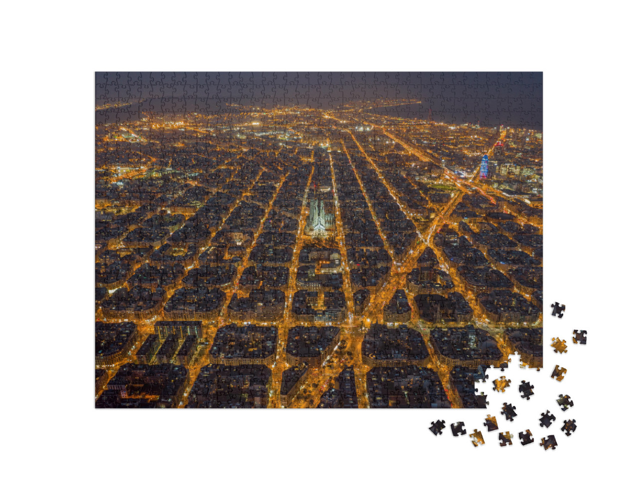 Aerial Night View of Barcelona Example Residential Distri... Jigsaw Puzzle with 1000 pieces