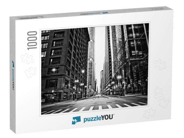 Empty Urban City Street View Black & White on Cloudy Fogg... Jigsaw Puzzle with 1000 pieces