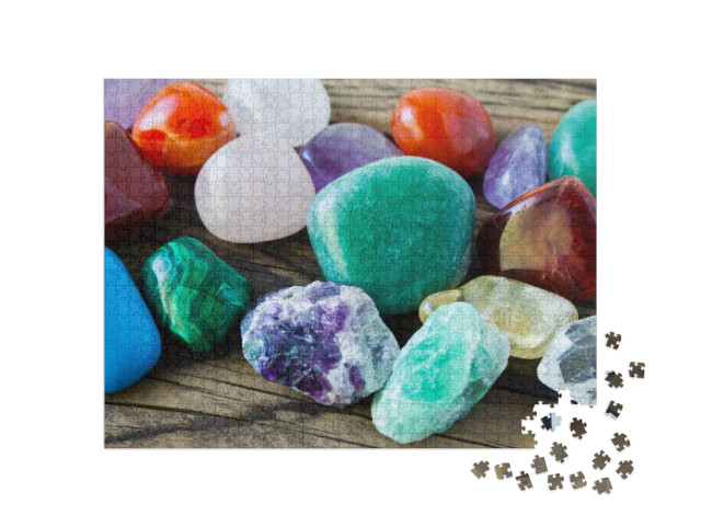 Gemstones Against Wooden Background... Jigsaw Puzzle with 1000 pieces