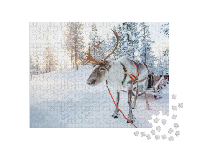 Reindeer in a Winter Forest in Finnish Lapland... Jigsaw Puzzle with 1000 pieces