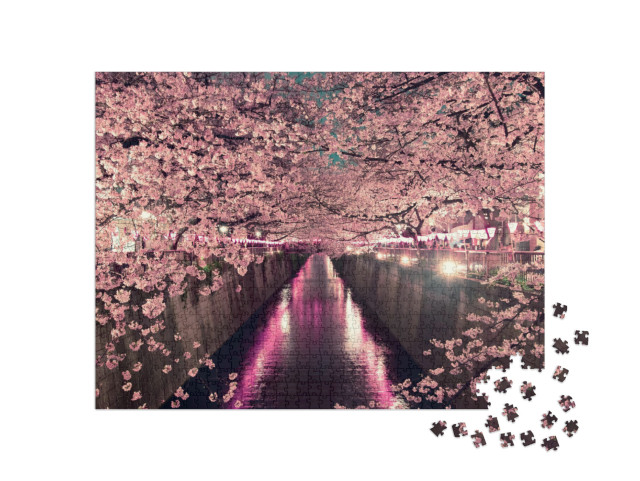 Cherry Blossoms At Night in Tokyo... Jigsaw Puzzle with 1000 pieces