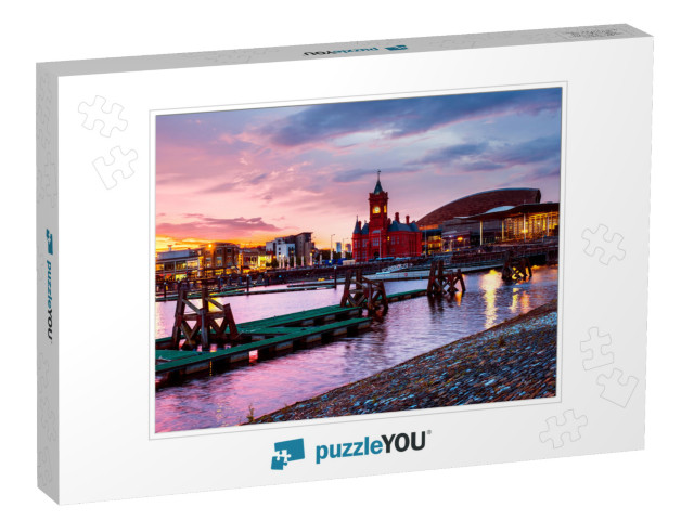 Cardiff, Uk. Waterfront At Night in Cardiff, Uk. Sunset C... Jigsaw Puzzle