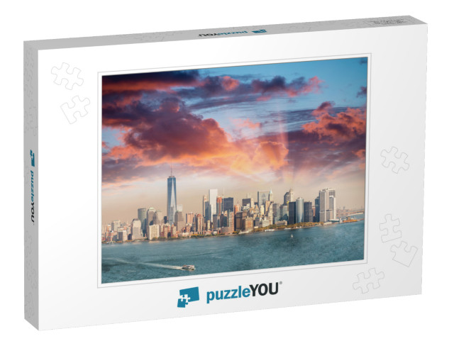 Downtown Manhattan At Sunset as Seen from Ellis Island, P... Jigsaw Puzzle
