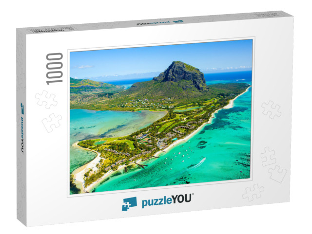 Aerial View of Mauritius Island Panorama & Famous Le Morn... Jigsaw Puzzle with 1000 pieces