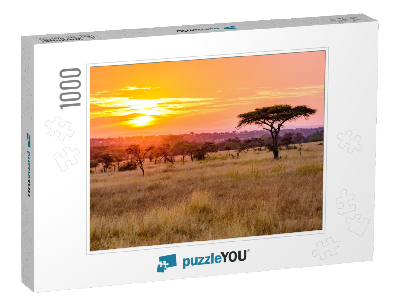 Sunset in Savannah of Africa with Acacia Trees, Safari in... Jigsaw Puzzle with 1000 pieces