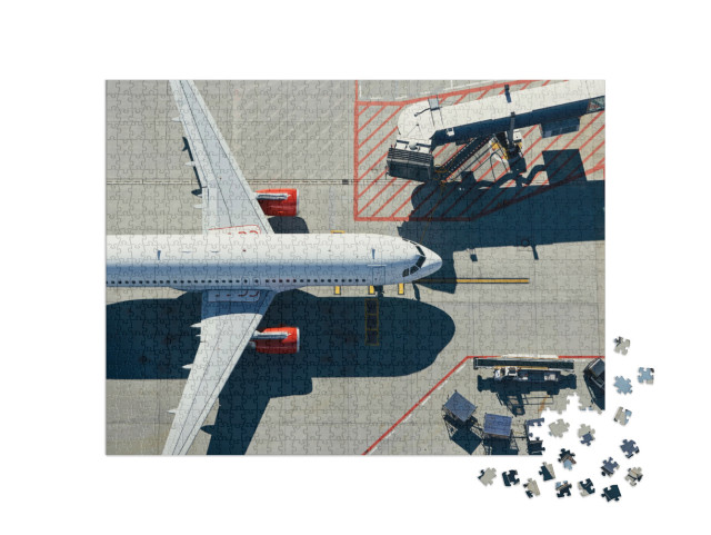 Aerial View of Airport. Airplane is Taxiing to Gate of Te... Jigsaw Puzzle with 1000 pieces