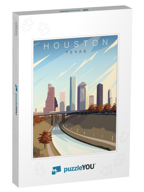 Houston Modern Vector Poster. Houston, Texas Landscape Il... Jigsaw Puzzle