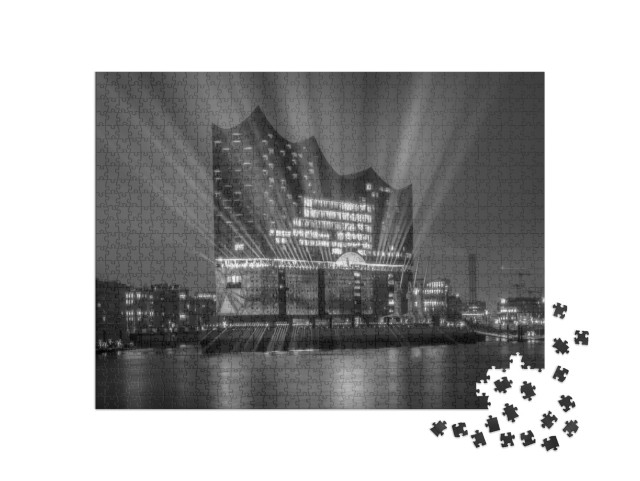 Panorama of the Harbor of Hamburg At Night... Jigsaw Puzzle with 1000 pieces