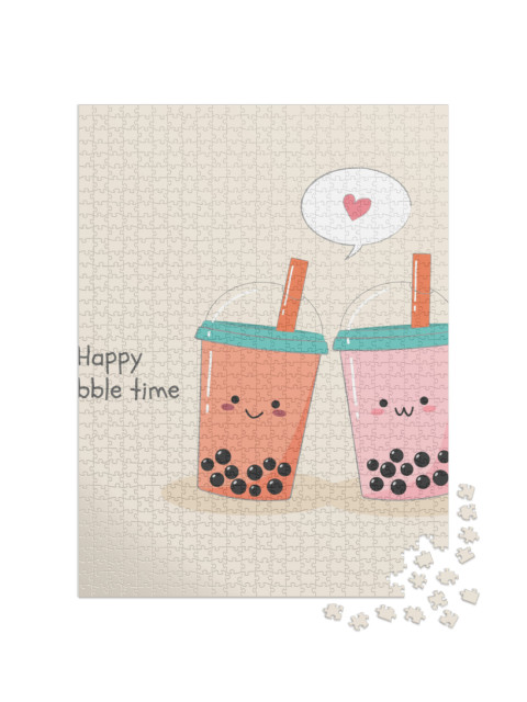 Cute Couple of Bubble Milk Ice Teas in Plastic Containers... Jigsaw Puzzle with 1000 pieces