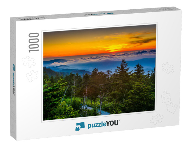 Sunset Over Mountains & Fog from Clingmans Dome Observati... Jigsaw Puzzle with 1000 pieces