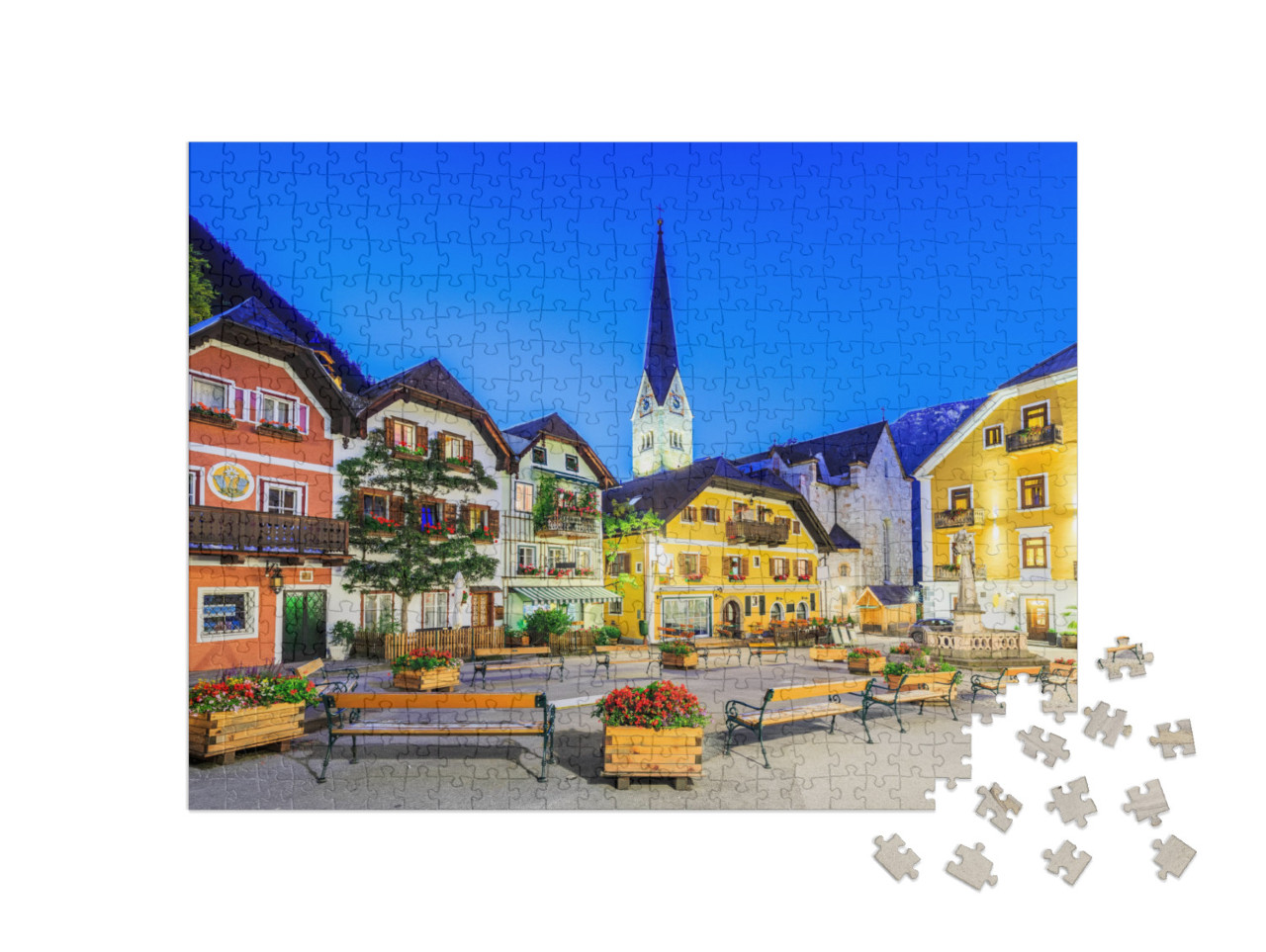 Hallstatt, Austria. Mountain Village in the Austrian Alps... Jigsaw Puzzle with 500 pieces