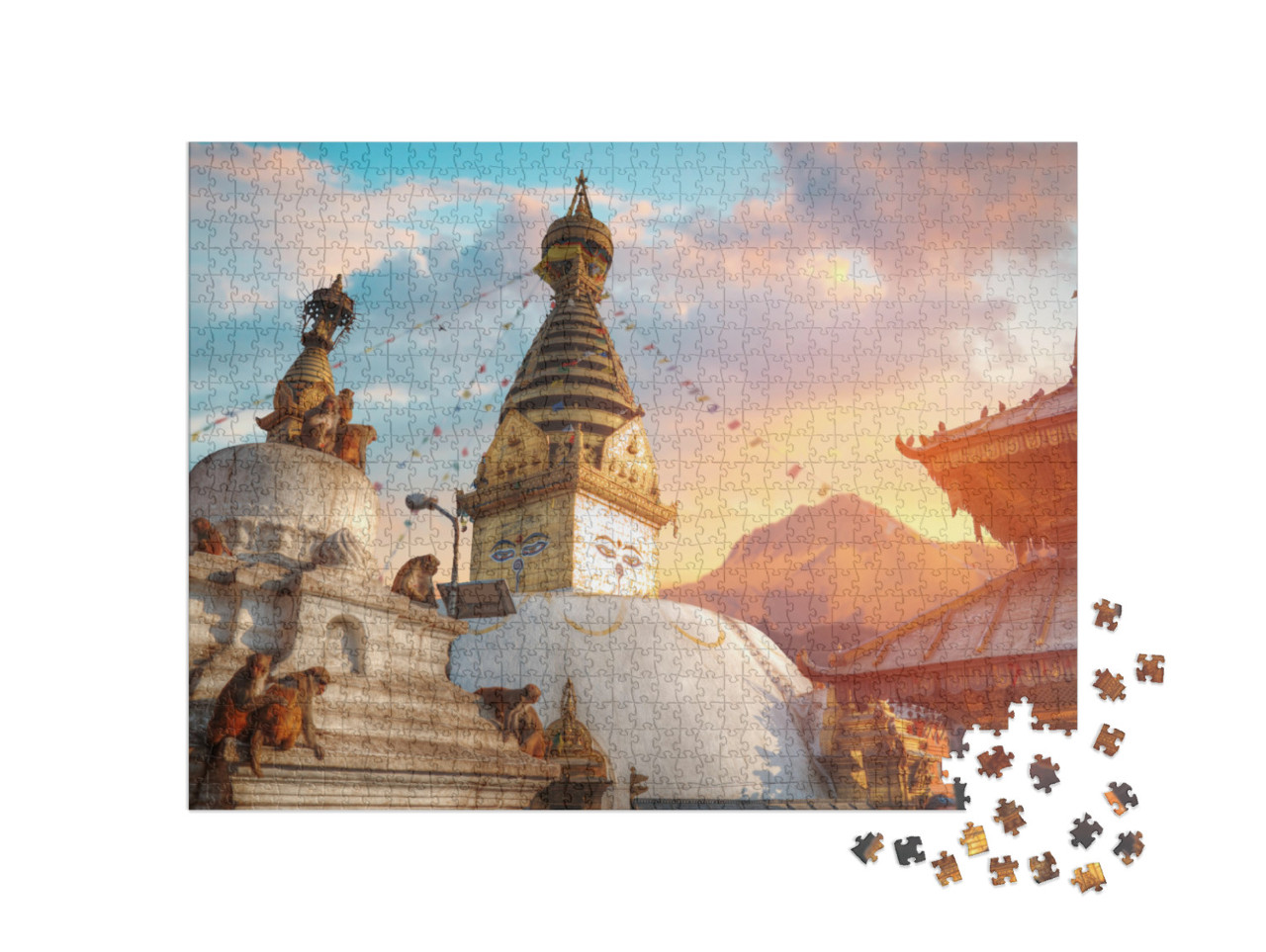 Swayambhunath - the Buddhist Temple & the Village Center... Jigsaw Puzzle with 1000 pieces