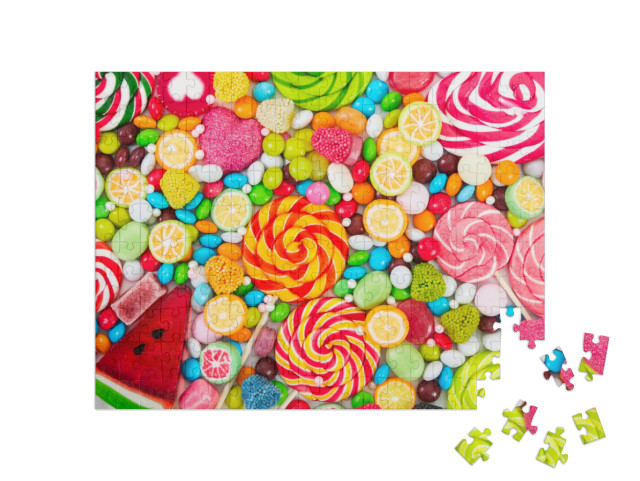 Colorful Lollipops & Different Colored Round Candy. Top V... Jigsaw Puzzle with 200 pieces