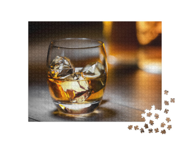 Elegant & Refreshing Glass of Scotch Bourbon Whisky on Ic... Jigsaw Puzzle with 1000 pieces