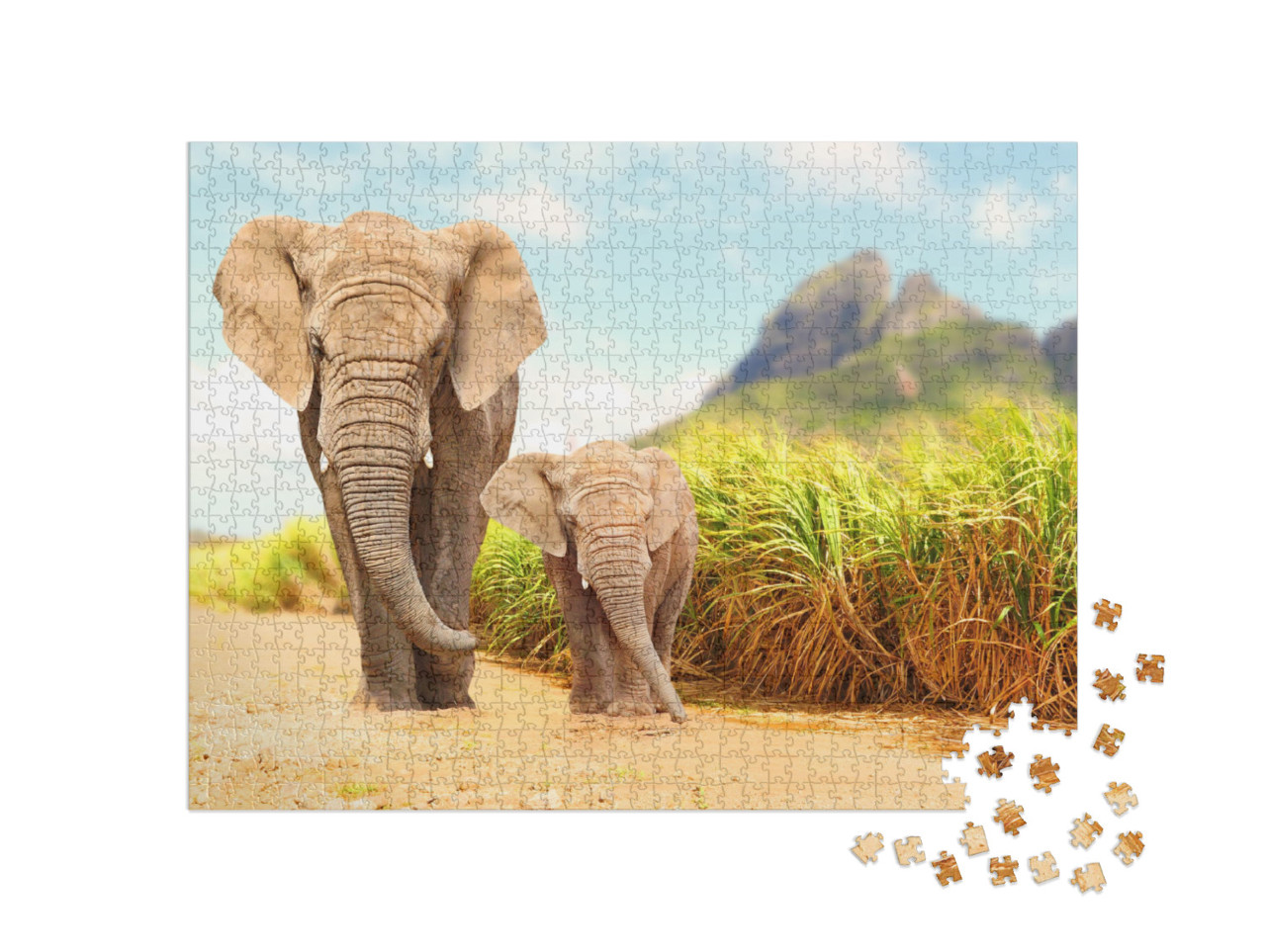 African Bush Elephants - Loxodonta Africana Family Walkin... Jigsaw Puzzle with 1000 pieces