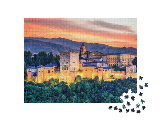 Alhambra of Granada, Spain. Alhambra Fortress At Sunset... Jigsaw Puzzle with 1000 pieces