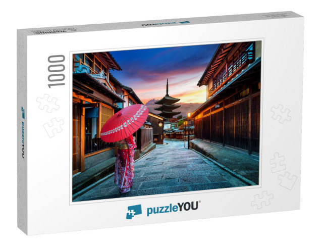 Asian Woman Wearing Japanese Traditional Kimono At Yasaka... Jigsaw Puzzle with 1000 pieces