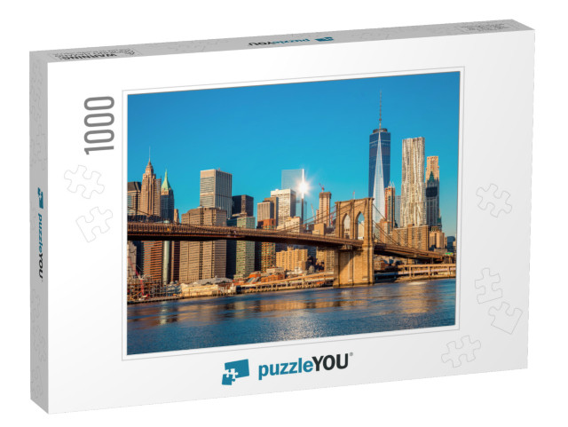 Famous Skyline of Downtown New York, Brooklyn Bridge & Ma... Jigsaw Puzzle with 1000 pieces