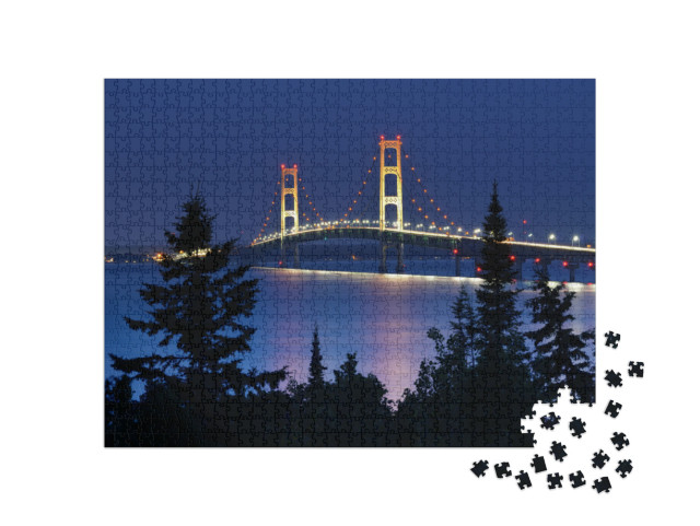 Mackinac Bridge Under Moonlight Taken from Straits State... Jigsaw Puzzle with 1000 pieces