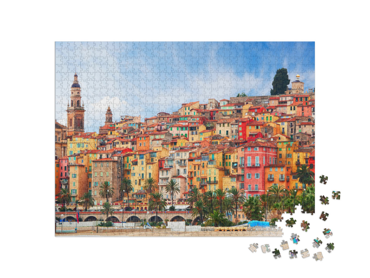 View on Old Part of Menton, Provence-Alpes-Cote Dazur, Fr... Jigsaw Puzzle with 1000 pieces