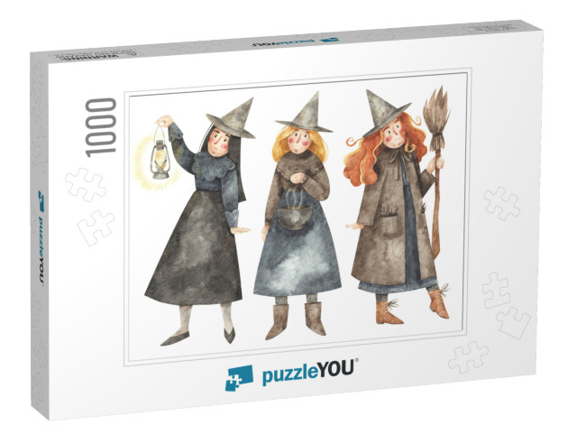 Three Witches with Kerosene Lamp, Broom & Pot. W... Jigsaw Puzzle with 1000 pieces