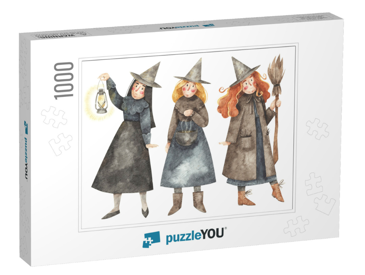 Three Witches with Kerosene Lamp, Broom & Pot. W... Jigsaw Puzzle with 1000 pieces