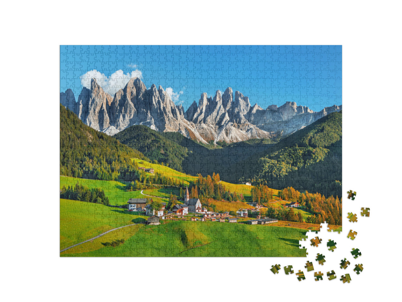 Famous Alpine Place Santa Maddalena Village with Magical... Jigsaw Puzzle with 1000 pieces