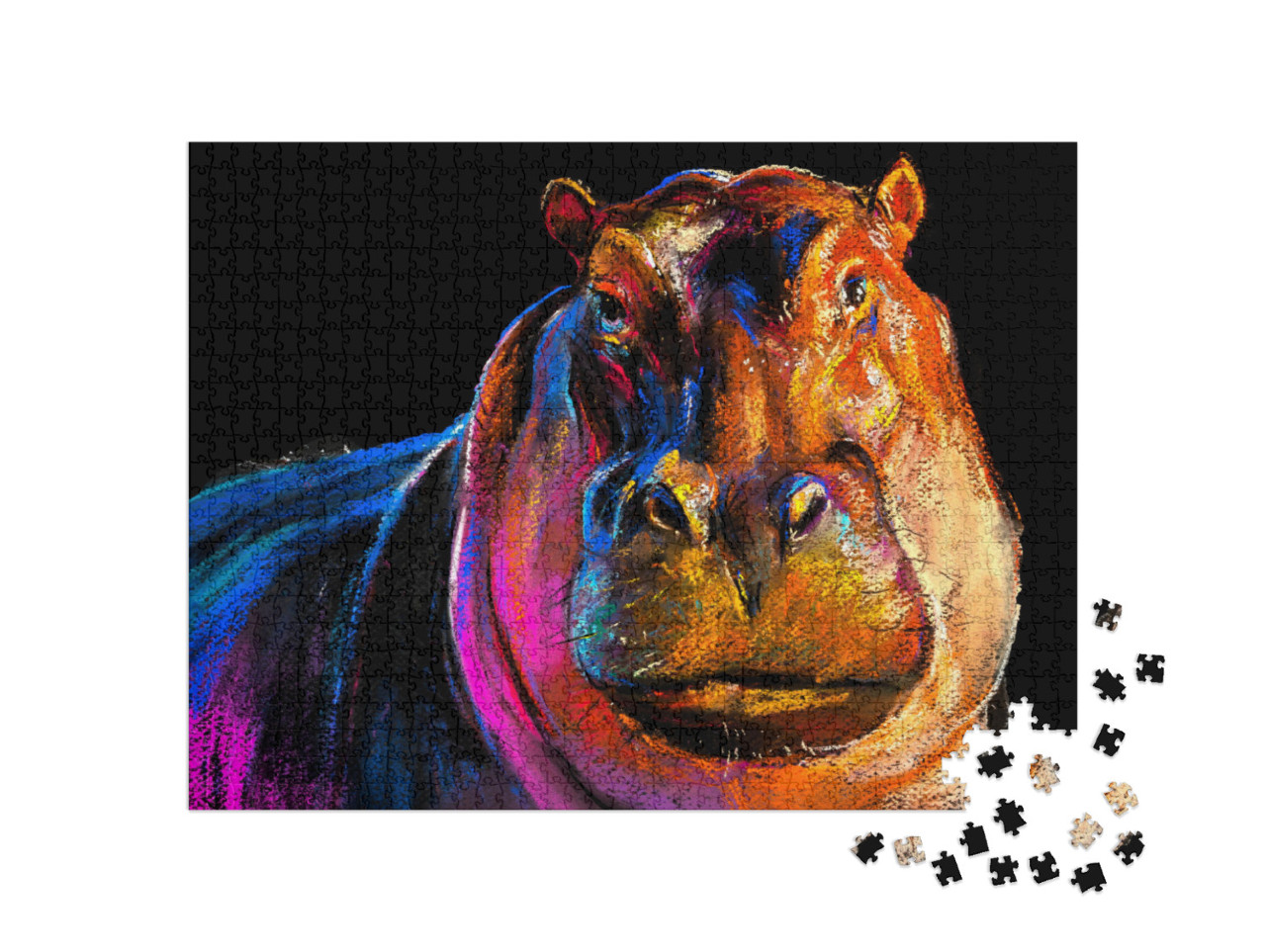 Pastel Painting of a Hippo. Modern Art... Jigsaw Puzzle with 1000 pieces