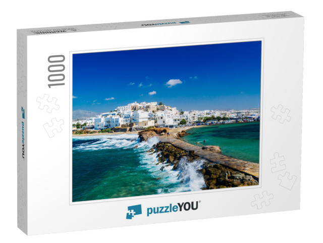 View of Naxos Town & Breaking Waves, Cyclades Archipelago... Jigsaw Puzzle with 1000 pieces