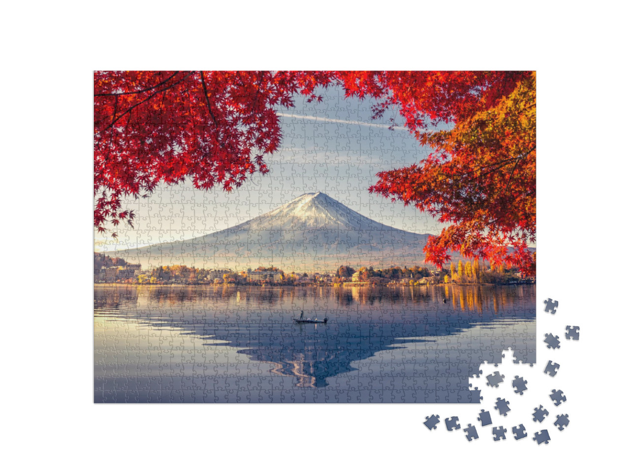 Colorful Autumn Season & Mountain Fuji with Morning Fog &... Jigsaw Puzzle with 1000 pieces