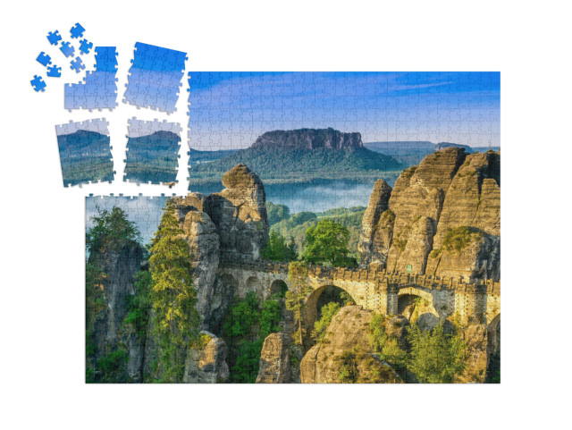 Bridge Named Bastei in Saxon Switzerland, At Sunrise & th... | SMART SORTED® | Jigsaw Puzzle with 1000 pieces