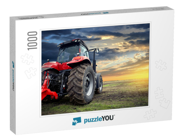 Tractor Working on the Farm At Sunset, a Modern Agricultu... Jigsaw Puzzle with 1000 pieces