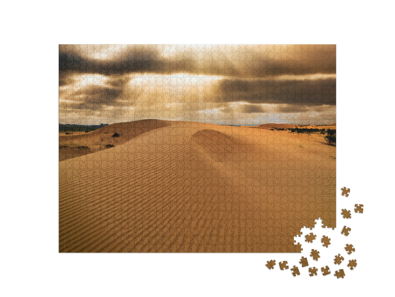 Sunset Over the Sand Dunes in the Desert. Arid Landscape... Jigsaw Puzzle with 1000 pieces