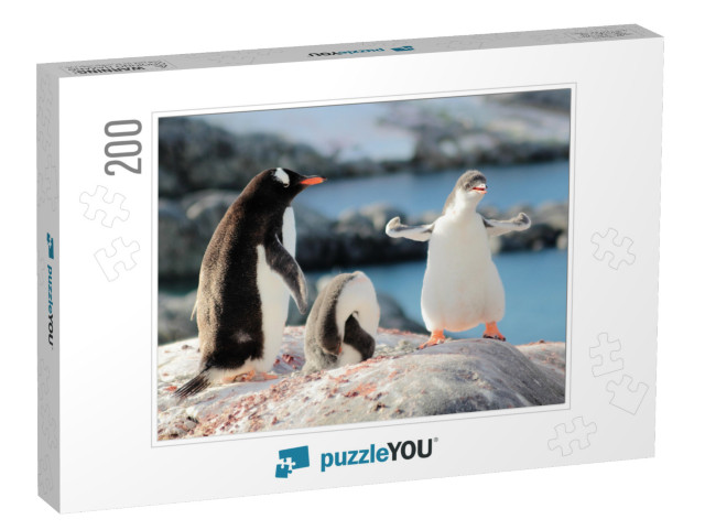 Strongest Gentoo Penguin Cute Funny Baby Chick Mummy Mom... Jigsaw Puzzle with 200 pieces