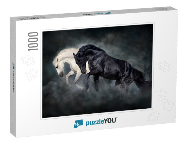 Two Stallion Run & Play Fun in Desert Dark Dust... Jigsaw Puzzle with 1000 pieces